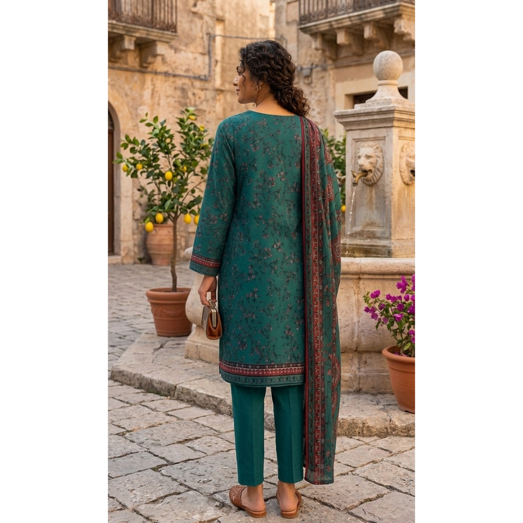 Teal Treasure – Premium Digital Print 3-Piece Unstitched 🌲