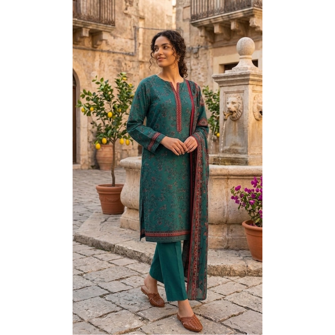 Teal Treasure – Premium Digital Print 3-Piece Unstitched 🌲