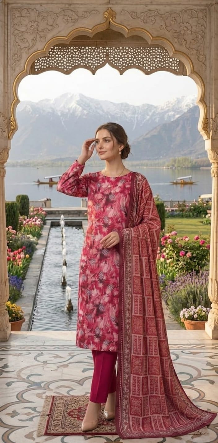 Crimson Bloom – Premium Digital Print 3-Piece Unstitched 🌺