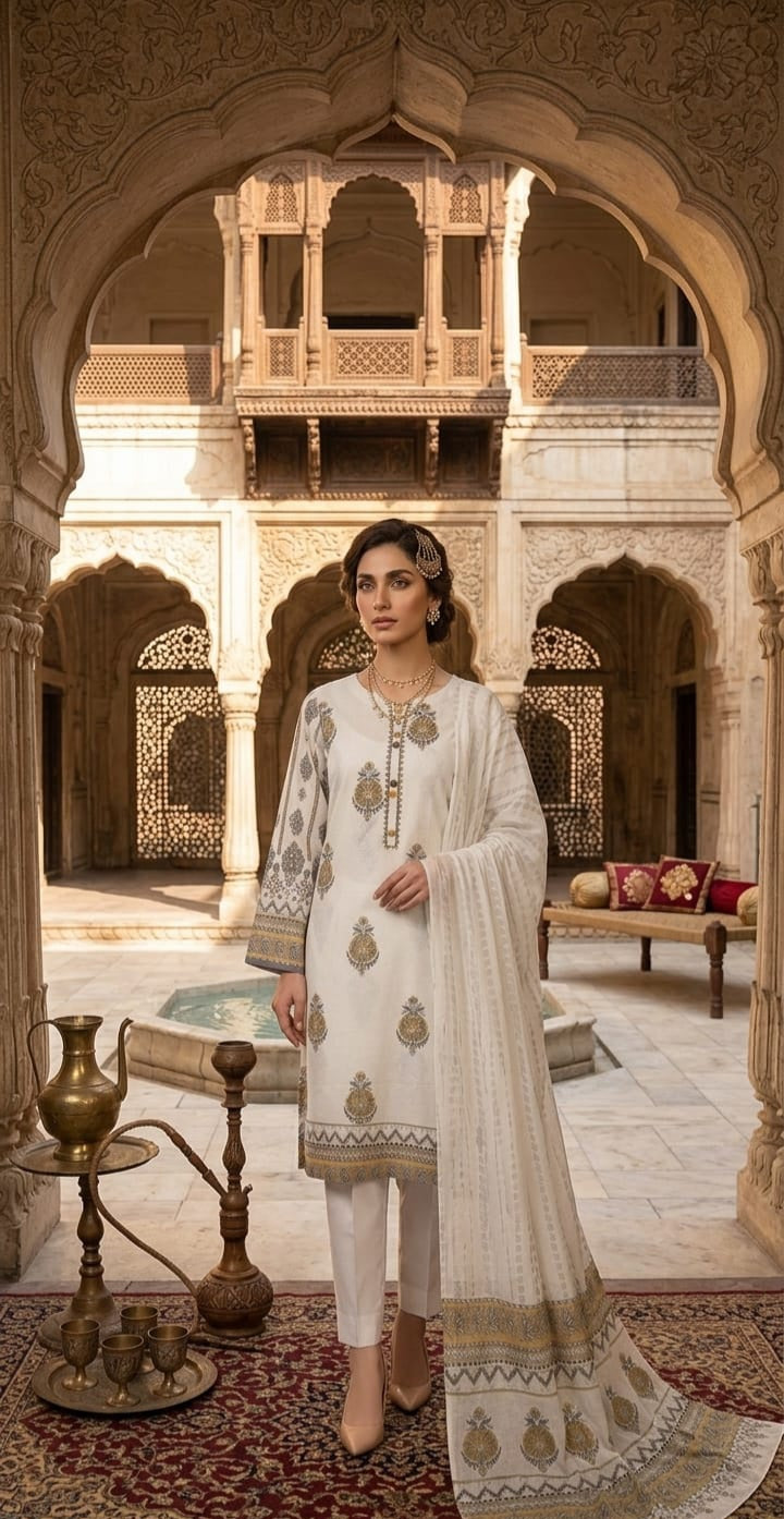Ivory Royale – Premium Bana Dora Cotton 3-Piece Unstitched Set 🕊️