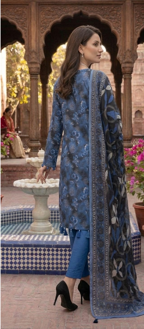 Azure Allure – Premium Digital Print 3-Piece Unstitched 💙