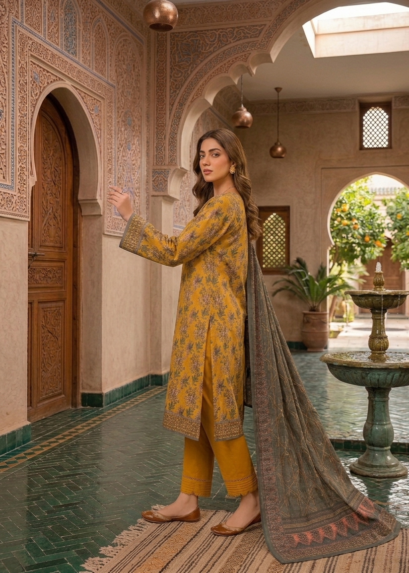 Mustard Meadow - 3 Piece Premium Printed Lawn - Unstitched