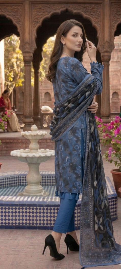 Azure Allure – Premium Digital Print 3-Piece Unstitched 💙