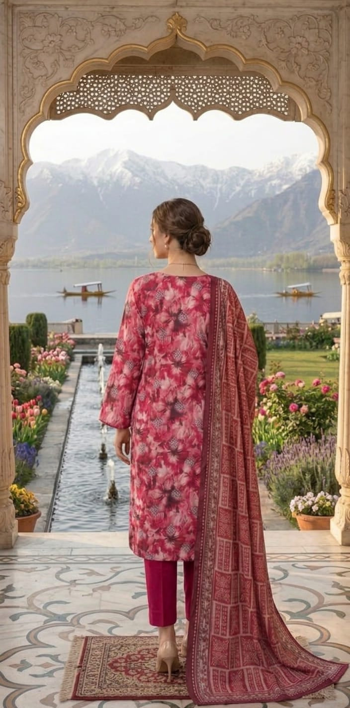 Crimson Bloom – Premium Digital Print 3-Piece Unstitched 🌺