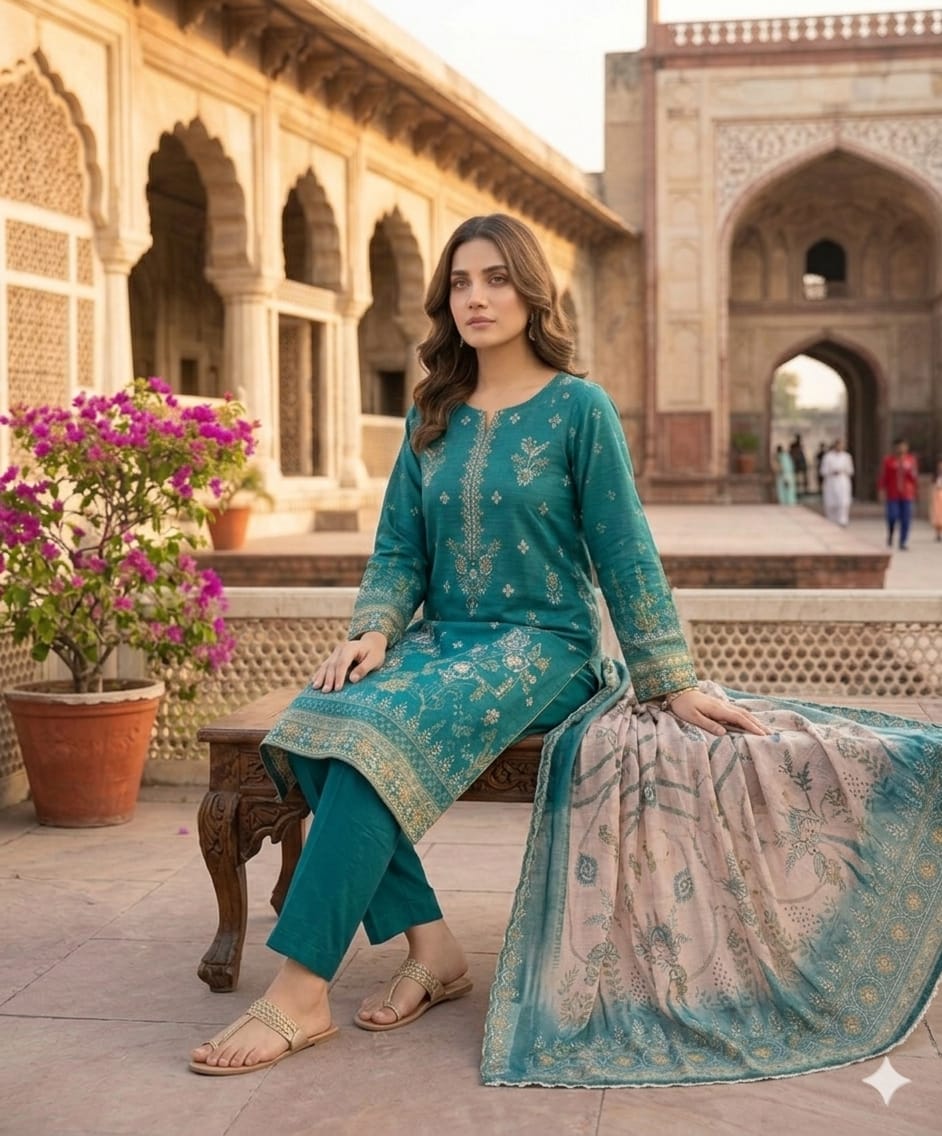 Oceanic Bloom – Premium Embroidered 3-Piece Lawn