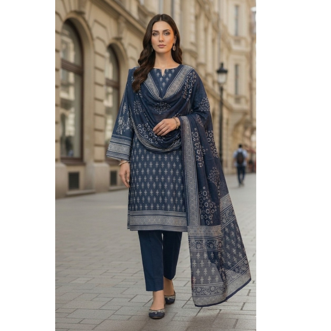 Indigo Grace – Aesthetic Printed 3-Piece Lawn Unstitched