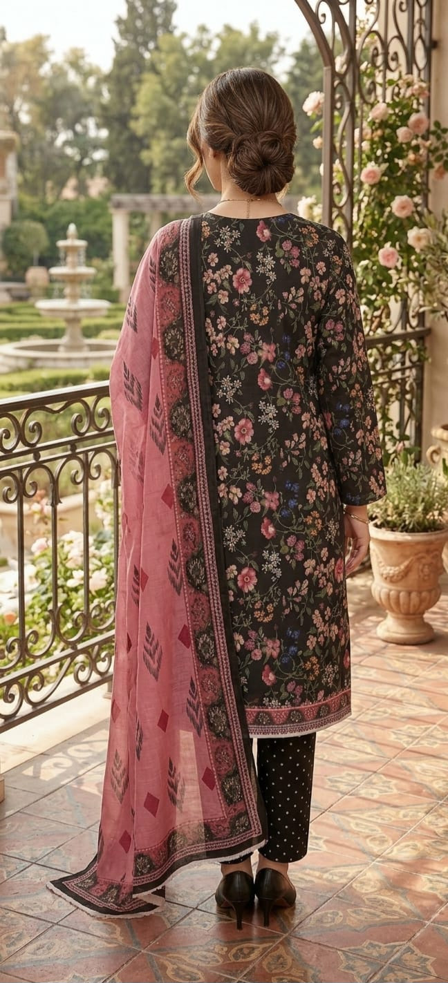 Ebony Bloom – Premium Digital Print 3-Piece Lawn Unstitched 🌸✨
