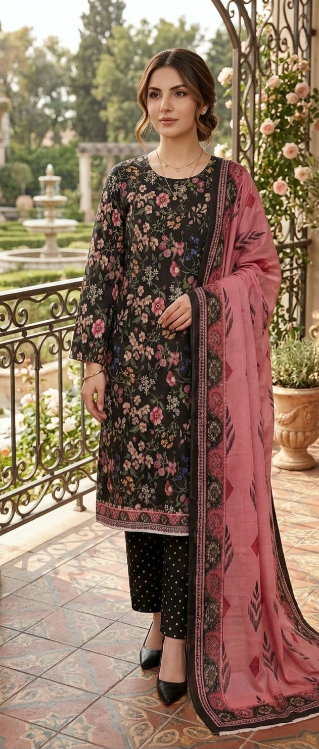 Ebony Bloom – Premium Digital Print 3-Piece Lawn Unstitched 🌸✨