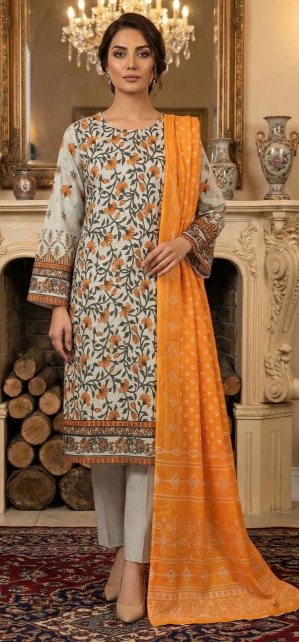 Saffron Bloom – Aesthetic Floral 3-Piece Lawn - Unstitched