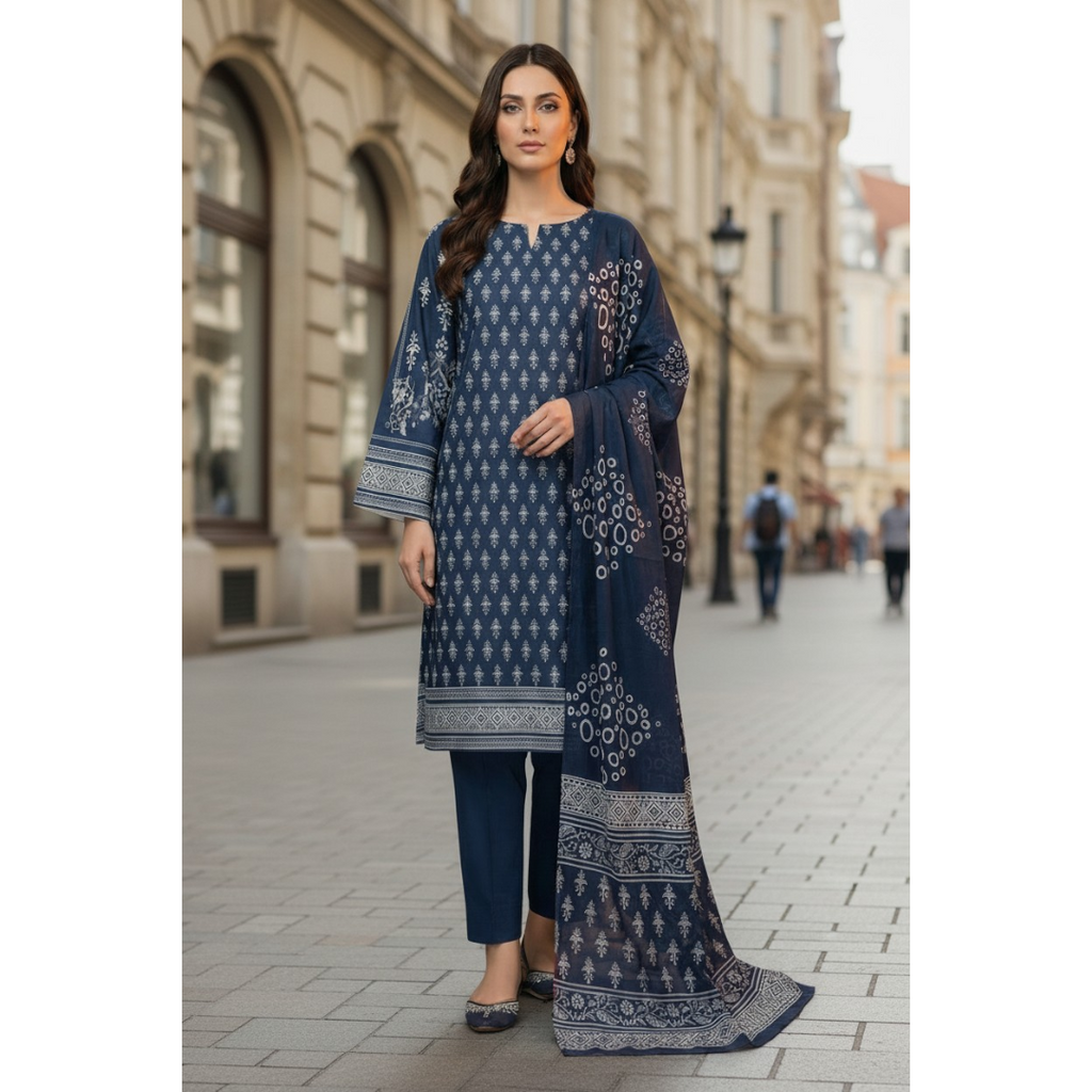 Indigo Grace – Aesthetic Printed 3-Piece Lawn Unstitched