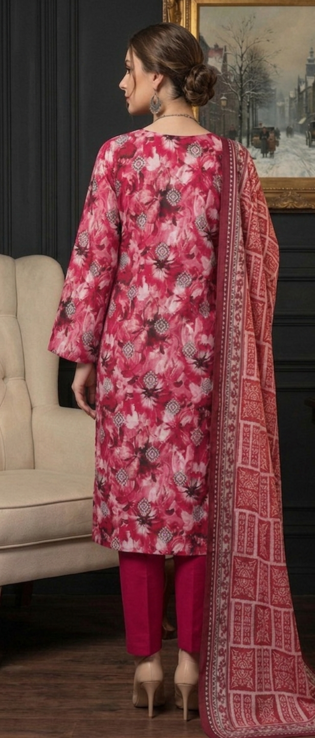 Crimson Bloom – Premium Digital Print 3-Piece Unstitched 🌺