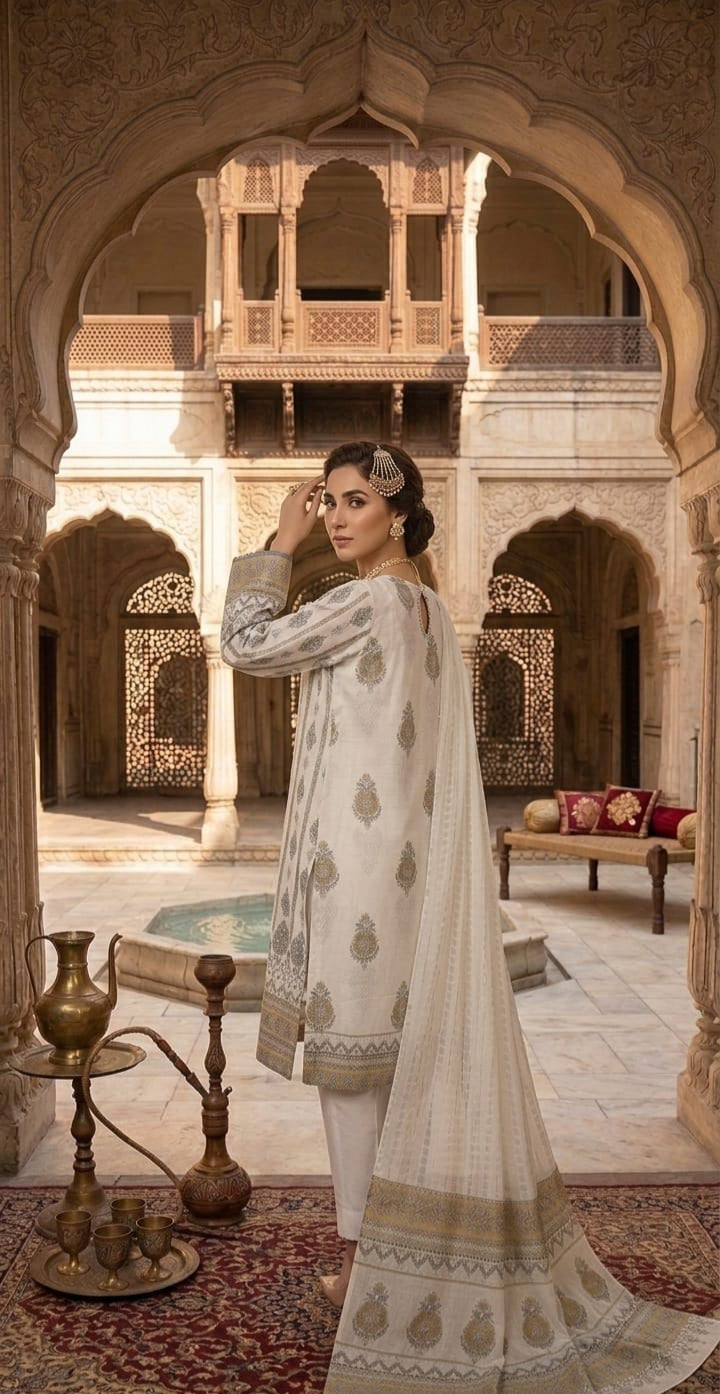 Ivory Royale – Premium Bana Dora Cotton 3-Piece Unstitched Set 🕊️