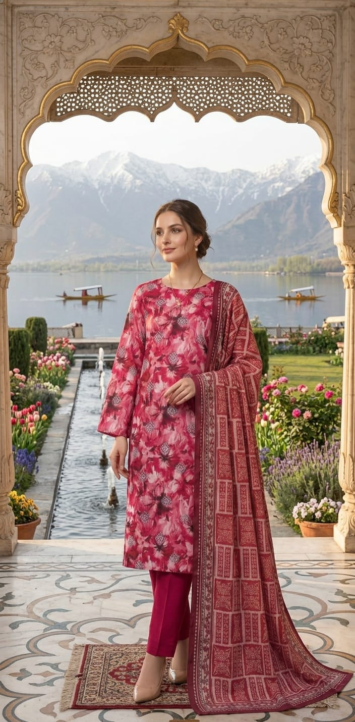 Crimson Bloom – Premium Digital Print 3-Piece Unstitched 🌺