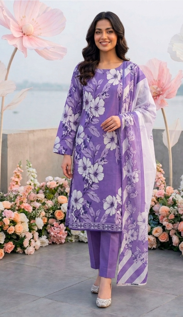 Lavender Lyric – Premium Floral Digital Print 3-Piece Unstitched💜