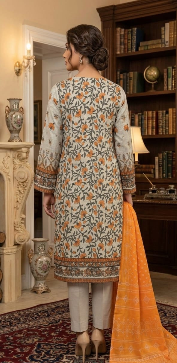 Saffron Bloom – Aesthetic Floral 3-Piece Lawn - Unstitched