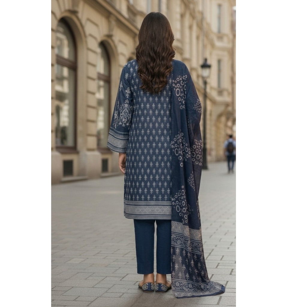 Indigo Grace – Aesthetic Printed 3-Piece Lawn Unstitched