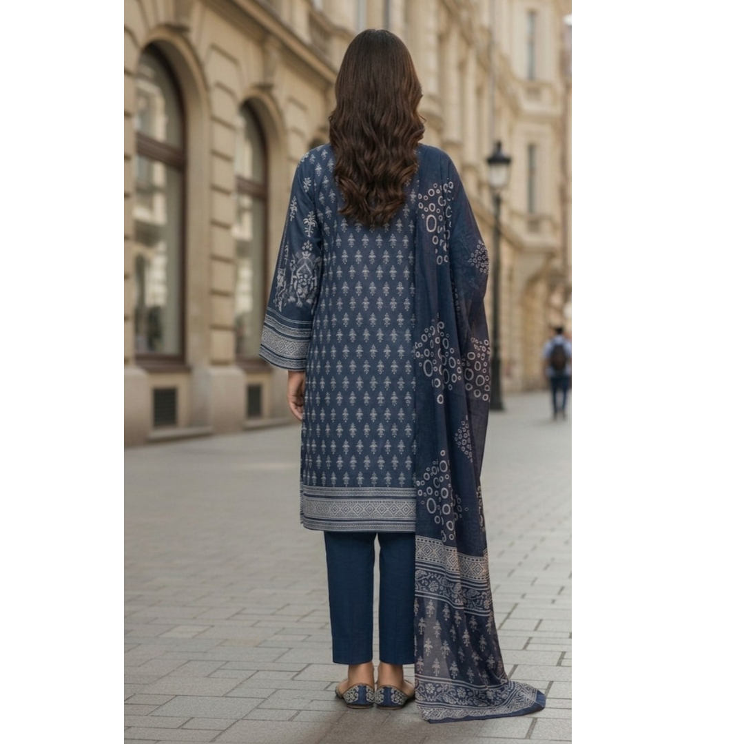 Indigo Grace – Aesthetic Printed 3-Piece Lawn Unstitched