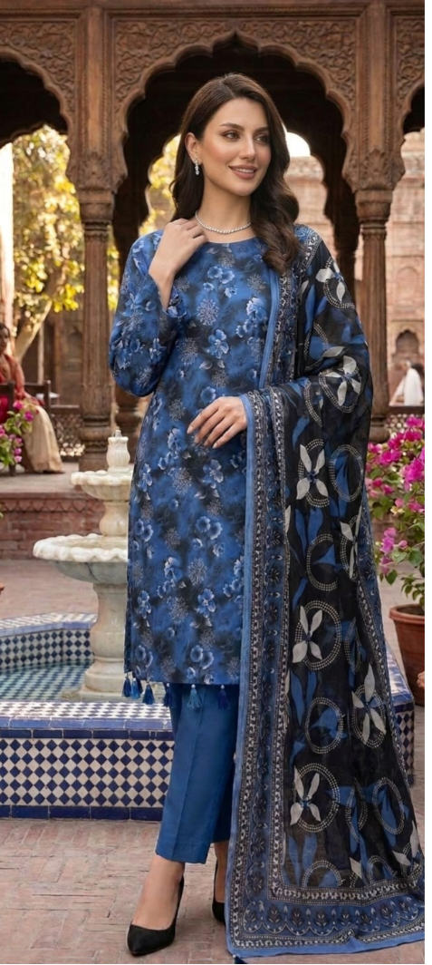 Azure Allure – Premium Digital Print 3-Piece Unstitched 💙