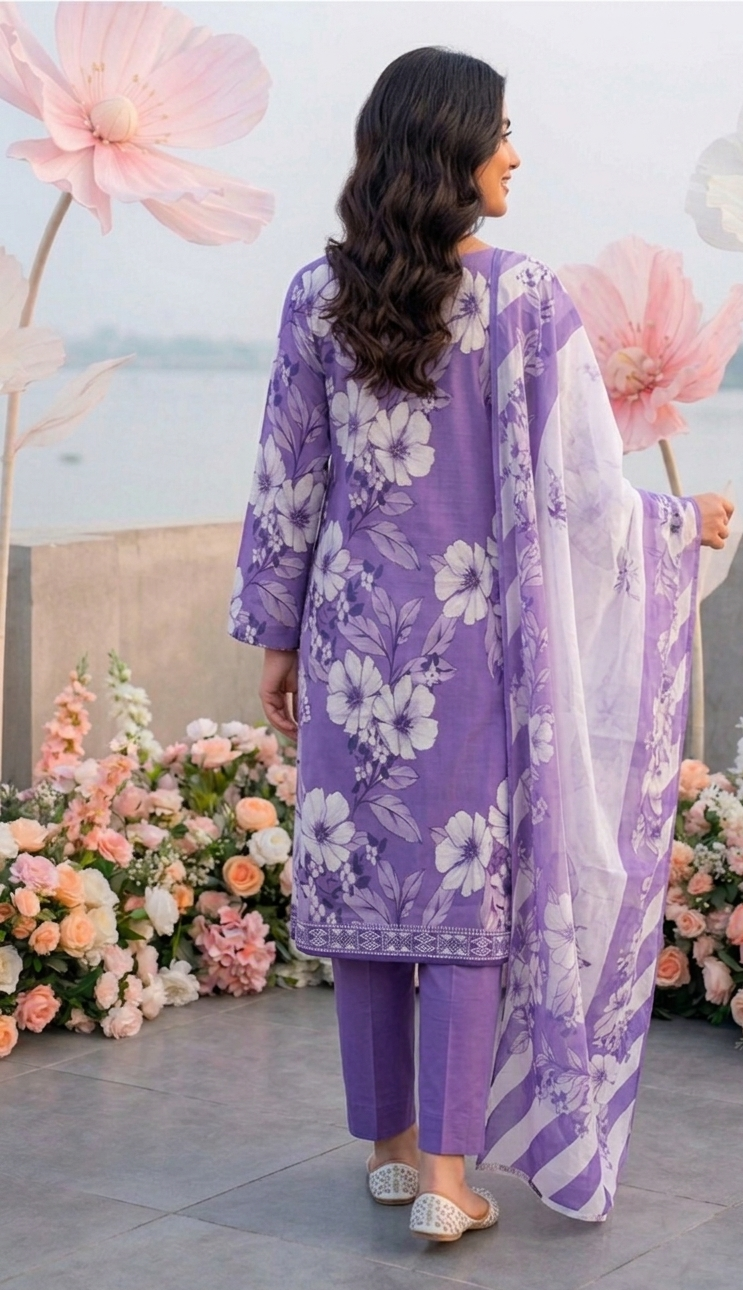 Lavender Lyric – Premium Floral Digital Print 3-Piece Unstitched💜