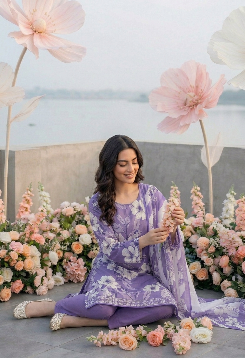 Lavender Lyric – Premium Floral Digital Print 3-Piece Unstitched💜